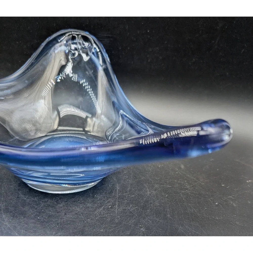Holmegaard Per Lutken Blue Art Glass Triangular Bowl Danish Mid Century Modern